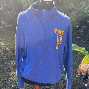 PINK Victoria's Secret Women's Blue and Gold Cowl Neck Sweater